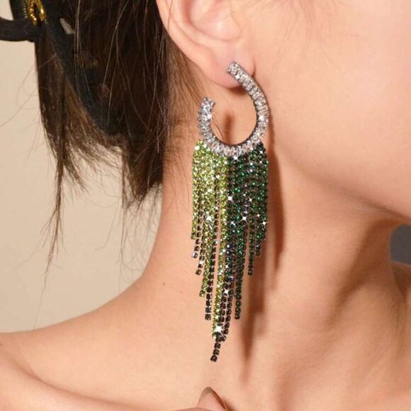 Glam Green & Black Crystal Fringe Earrings — Luxe Statement Jewelry - Picture 1 of 11
